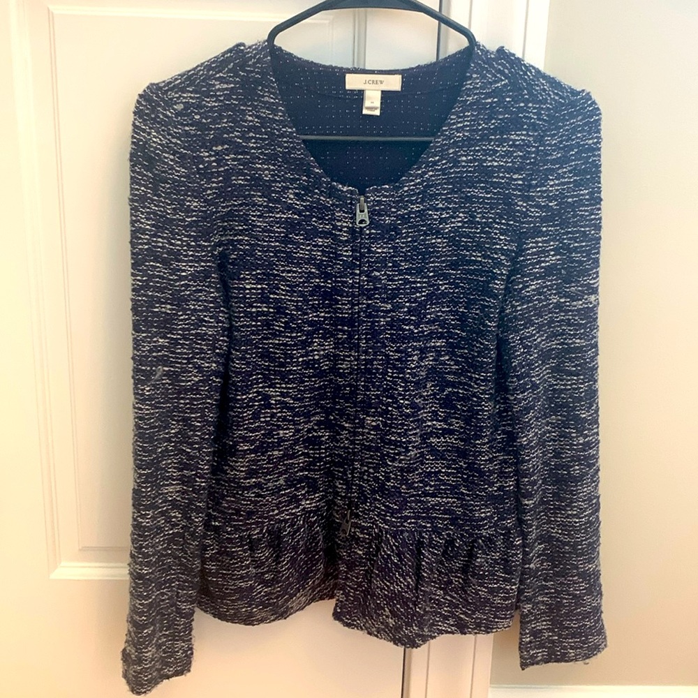 J.Crew peplum boucle tweed jacket in navy and white